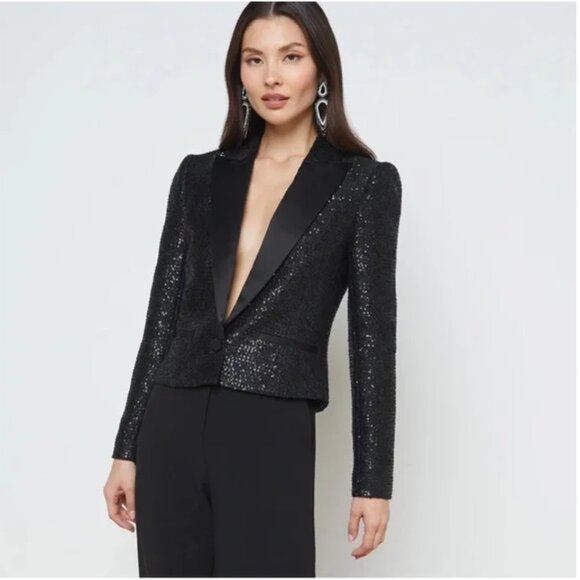 L'AGENCE | Scarlet Crop Blazer In Black Sequins - Picture 12 of 15